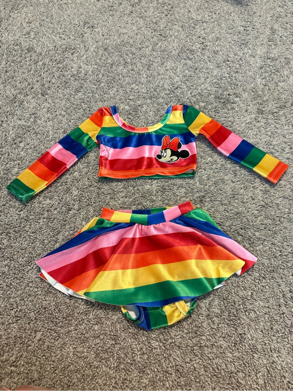Rainbow Stripe Minnie Mouse Kids Matching Set - Multicolor